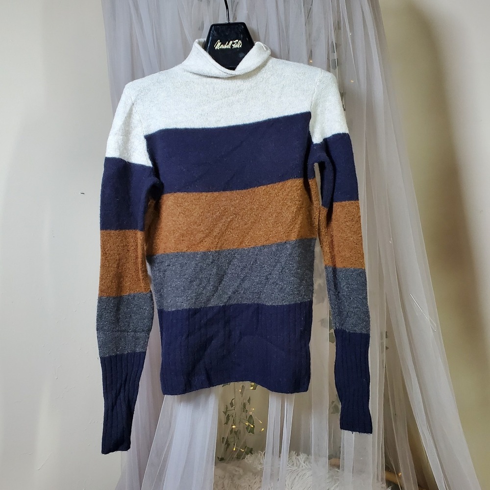 Madewell Sweater Mock Neck Knit Merino Wool Alpaca Sz S Colorblock Acadamia Soft